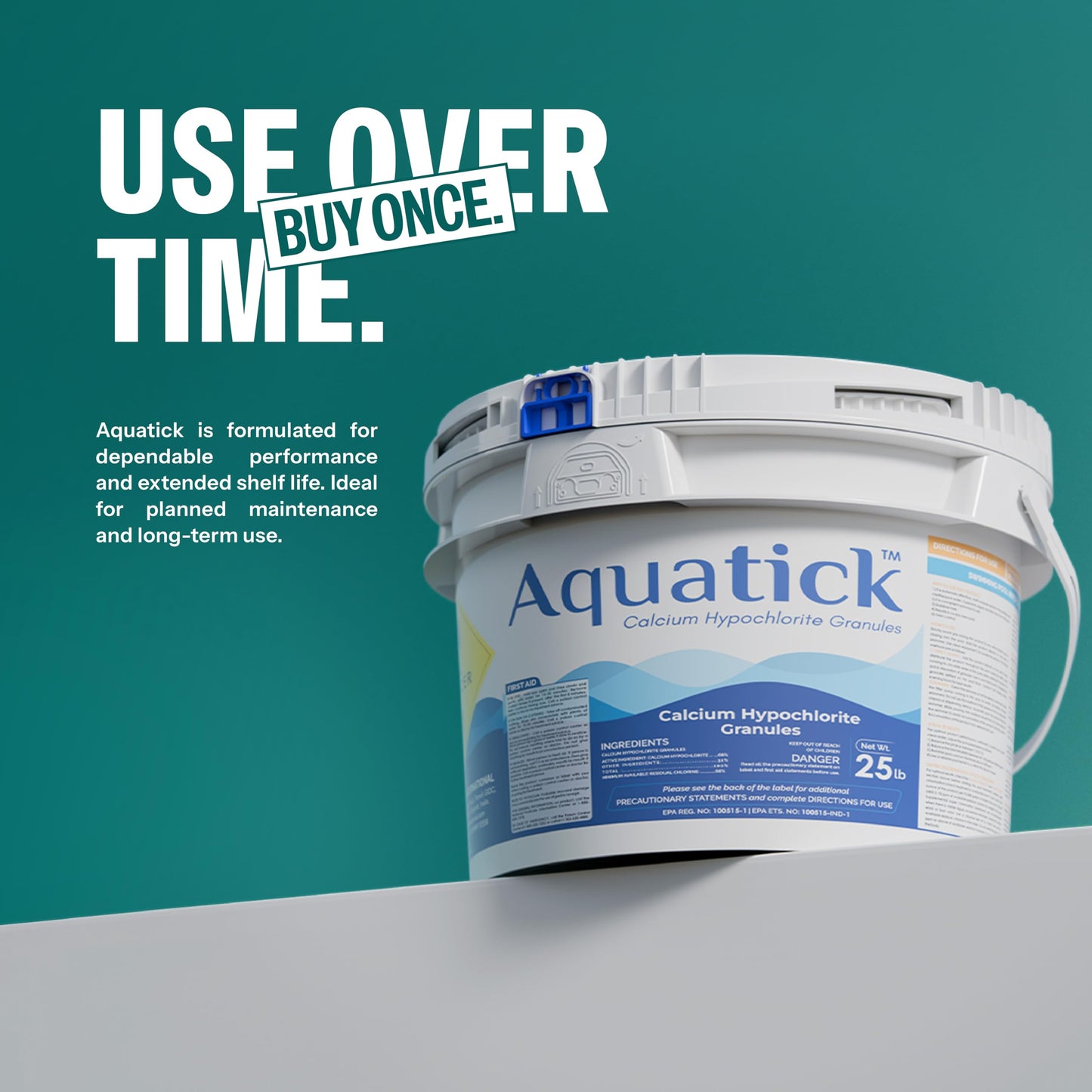 AquaTick 68% Calcium Hypochlorite Pool Shock for Swimming Pools – Chlorine Granules 25 lbs Bucket – Pool Chlorine for Inground and Above Ground Pool Treatment – Non-Stabilized Shock Treatment