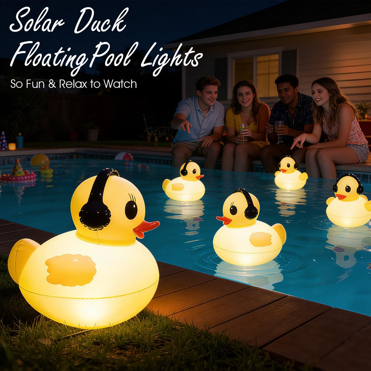 Floating Solar Pool Lights, 16 inch Waterproof Pool Lights that Float, Light up LED Pool Accessories, Glow Duck Pool Light, Inflatable Solar Floating Light for Pools,Pond,Hot tub,Party-2pcs