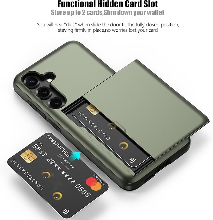 Nvollnoe for Samsung S25 Plus Case with Card Holder Dual Layer Heavy Duty Protective Case Hidden Card Slot Slim Wallet Cover for Samsung S25 Plus 6.7''(Green)