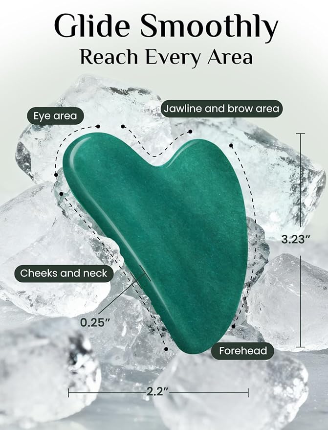 Rena Chris Gua Sha Facial Tools: Jade Stone Guasha Tool for Face Acupuncture Therapy, Facial Massager for Jawline Sculpting and Puffiness Reducing (Green)