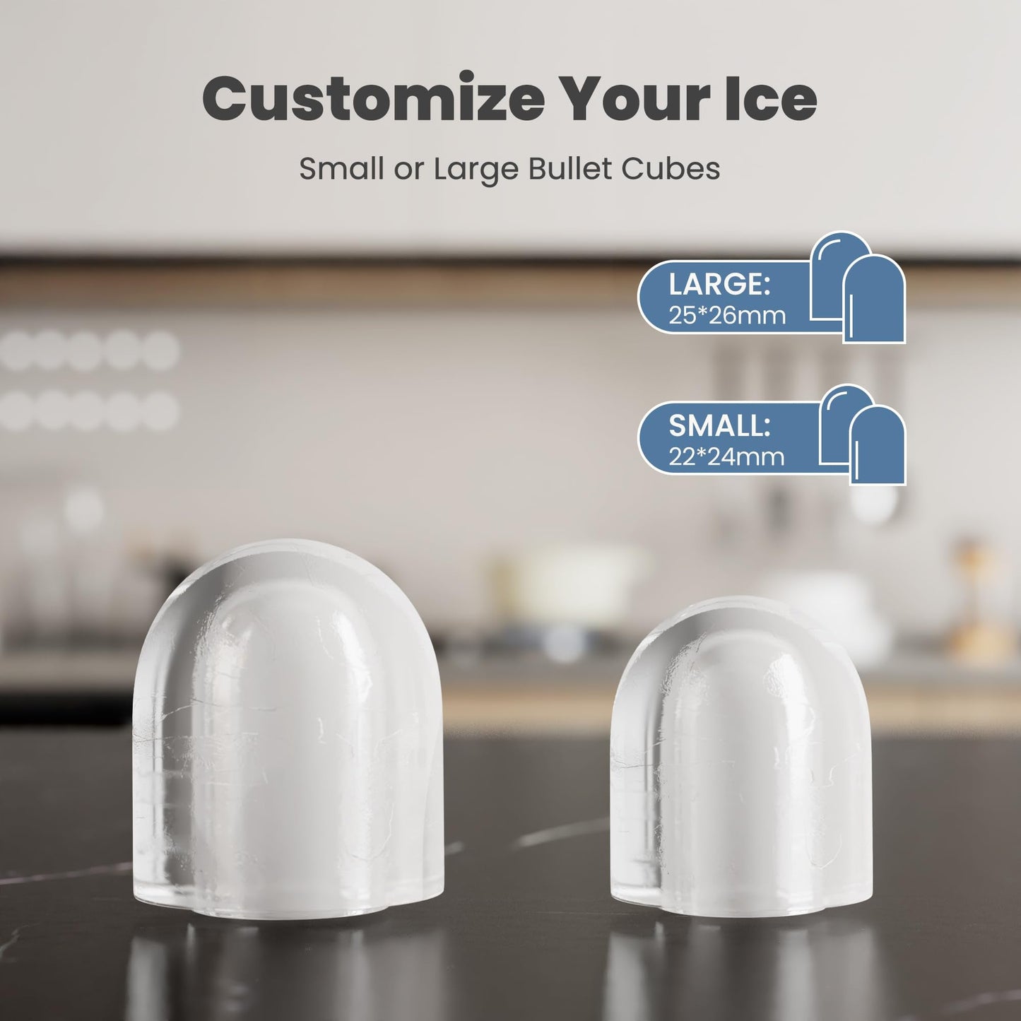 DUMOS Countertop Ice Maker with Handle, 26lbs/24H Portable Ice Machine, 9 Bullet Ice Cubes Ready in 6 Mins, Self-Cleaning, Quiet Compact Ice Maker for Home, Kitchen, RV, Camping, White