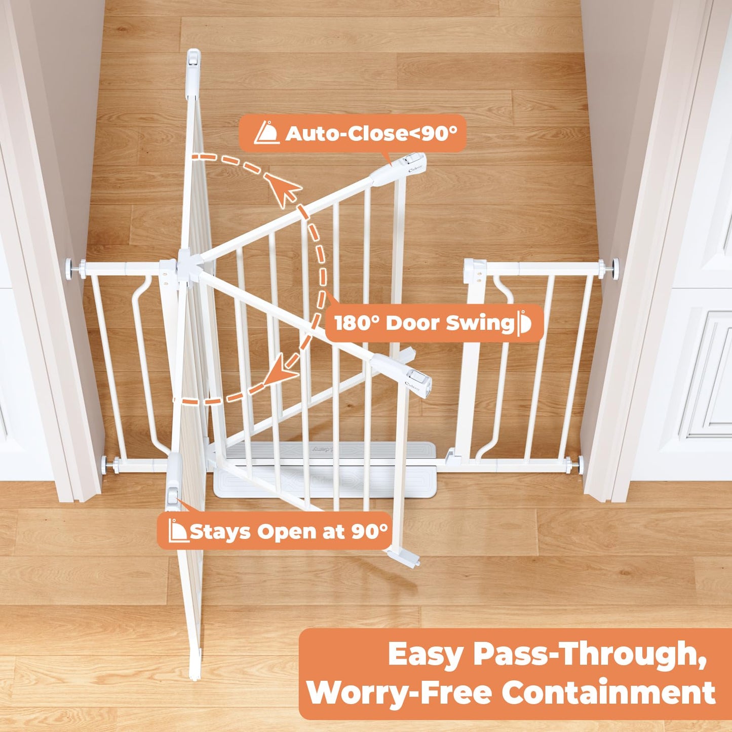 Cideny Baby Gate No Drilling, 29"-40" Auto Close Dog Gate Indoor for Doorways & Stairs, Pressure Mounted Adjustable Pet Gate, Easy Walk Through Child Gate for Children & Pets Stroller Friendly, White