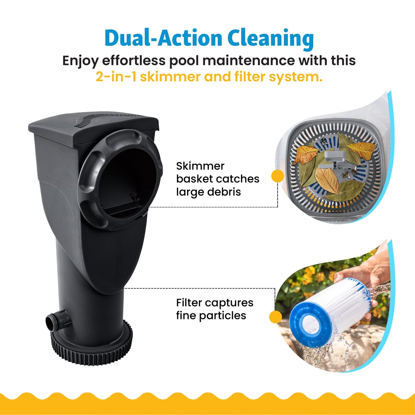 Summer Waves P53FX150K SkimmerPlus 1500 Gallon Above Ground Framed Swimming Pool Water Cleaning Filter Pump System, Black