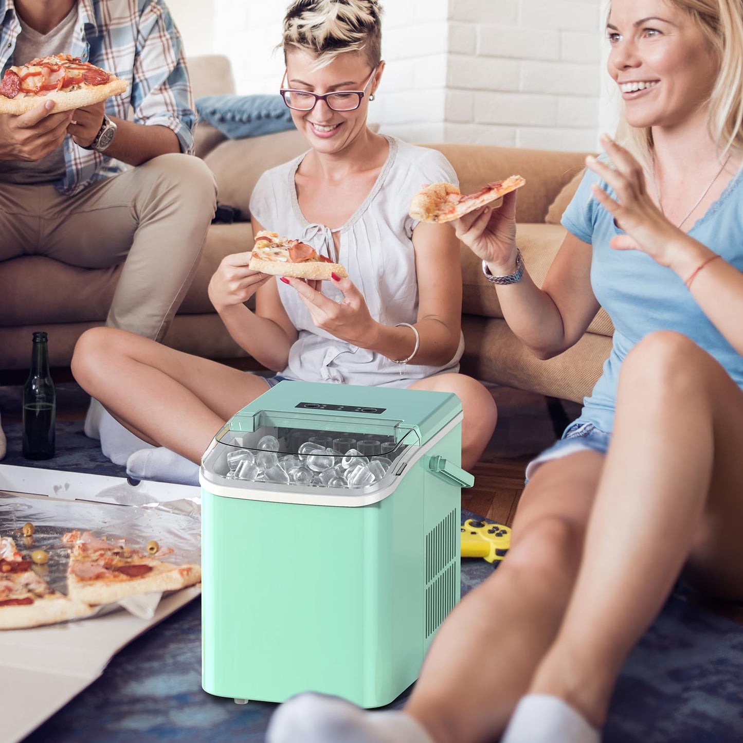 NEWBULIG Ice Makers Countertop with Handle, Portable Ice Machine, 9 Bullet Ice Cubes in 6 Mins, 26lbs in 24Hrs, Auto-Cleaning, with Basket and Scoop, for Home, Kitchen, RV, Camping,Green