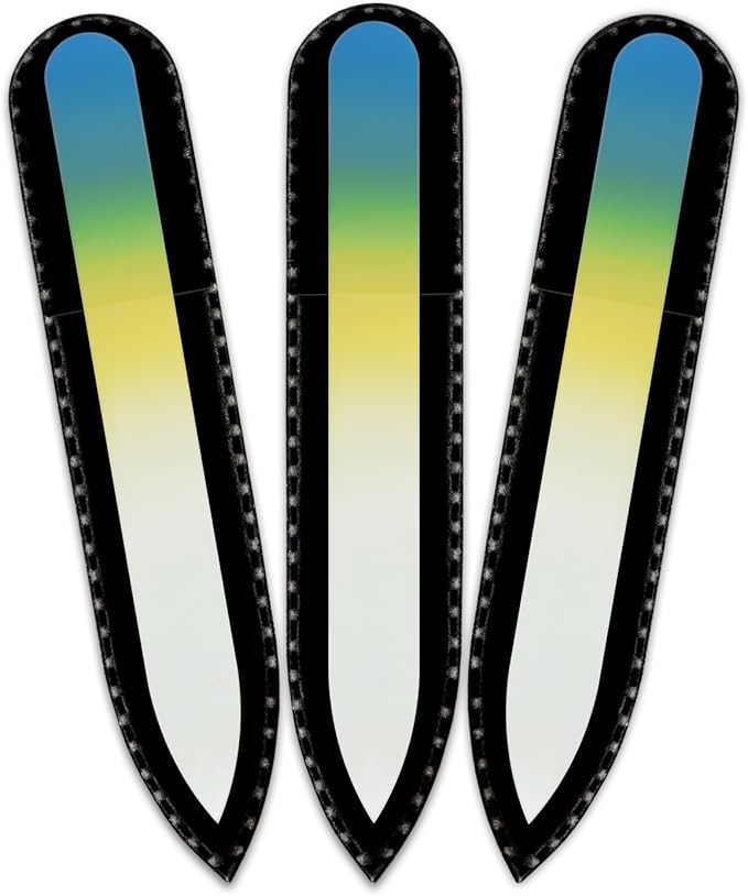 Mont Bleu Rainbow Crystal Nail File in Black Pouch - Small - Purse Size - Czech Tempered Glass - Handmade in Czech Republic - Grow Long, Healthy, Beautiful Nails