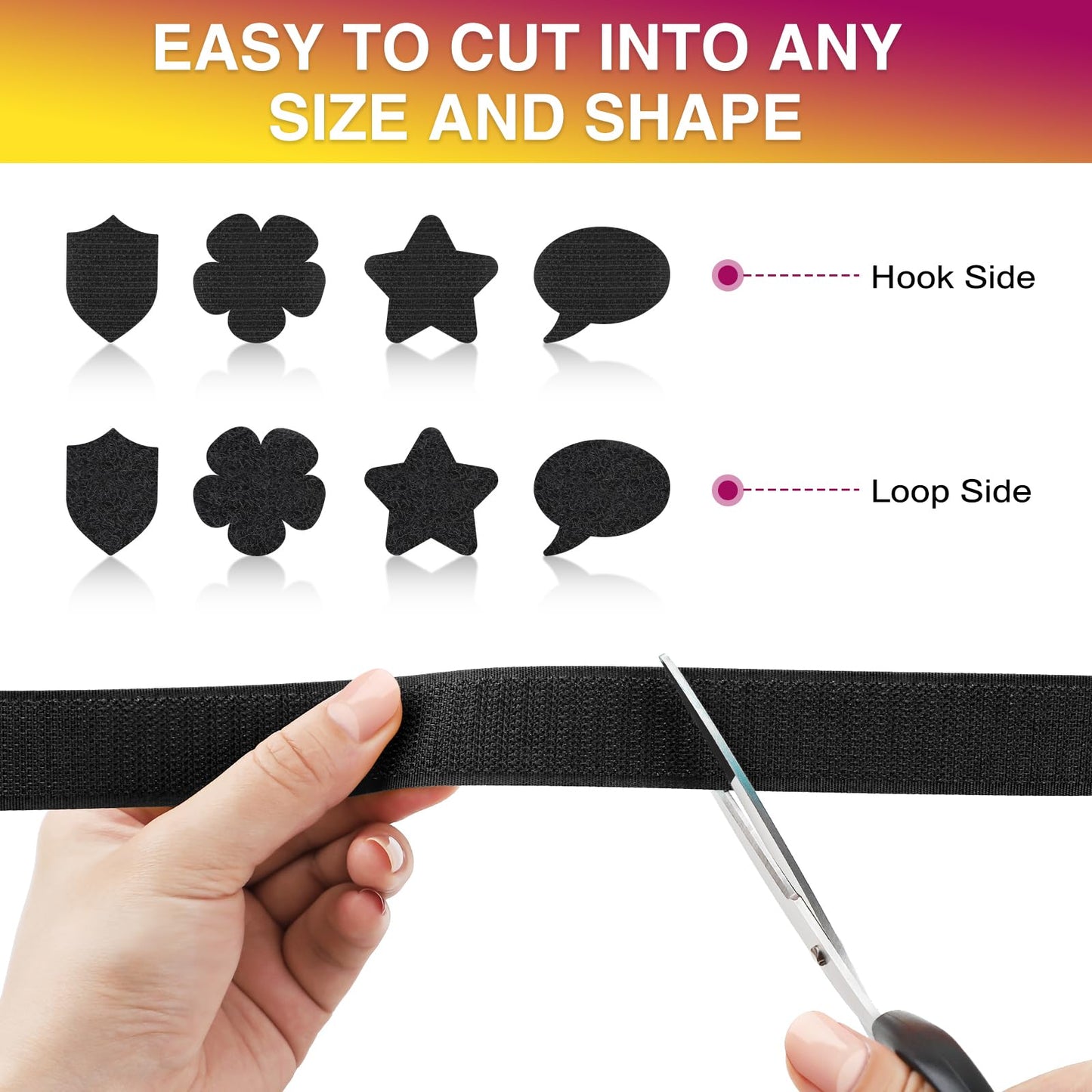 12Ft x 1 Inch Hook and Loop Tape, Heavy Duty Double-Sided Adhesive Strips, Strong Sticky Back Fastener, Cuttable Interlocking Tape Fasteners for Home, Office, Car, School & DIY Crafts (Black)
