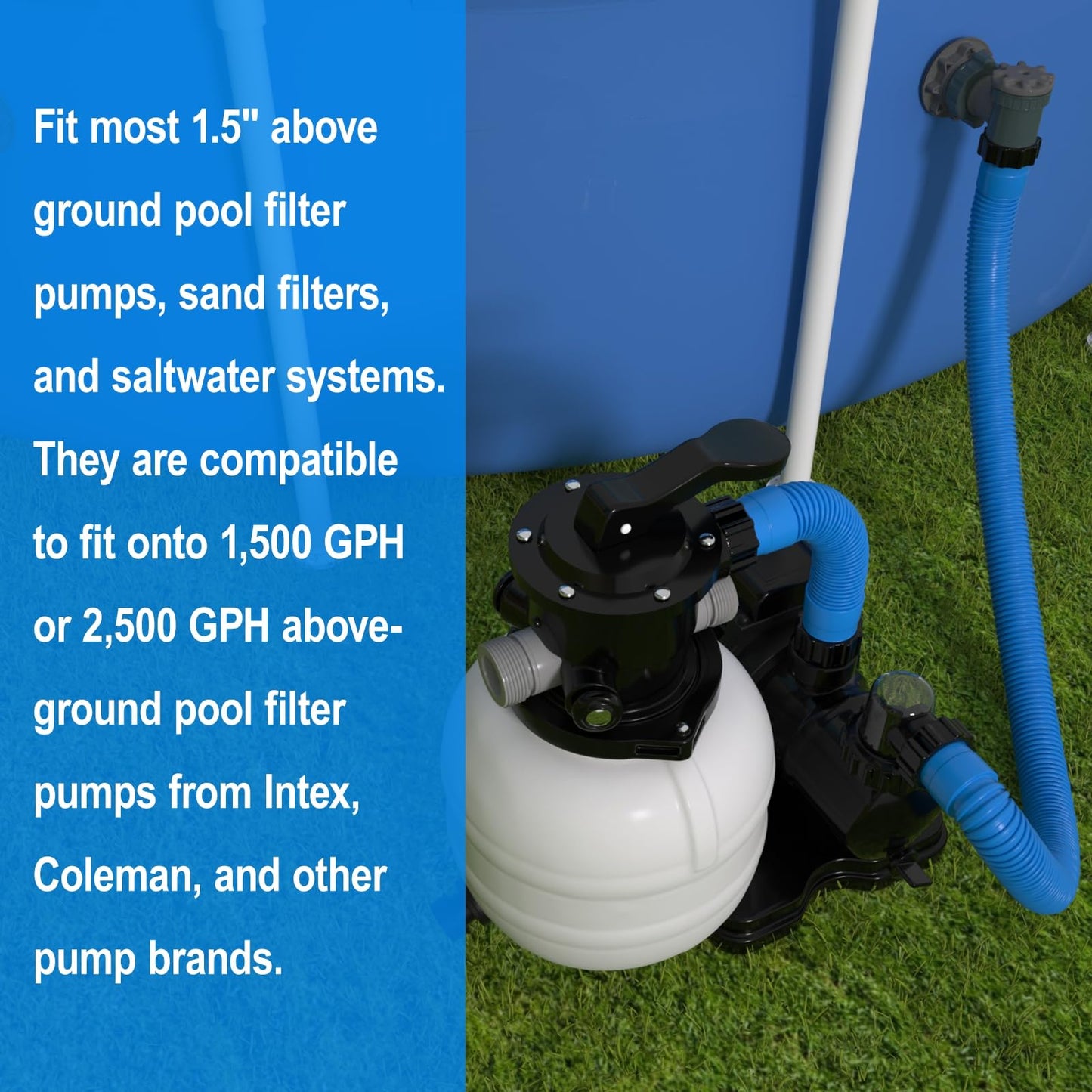 1.5" x 40" Pool Hose Replacement, Pack of 2 - Compatible with Above Ground Pools Filter Pump Hoses, Sand Filters, Saltwater Systems (1,500-2,500 GPH), Blue
