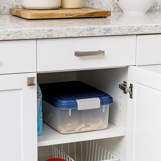 IRIS USA Airtight Dog Food Storage Container, Up to 11 lbs, Dog Cat Bird and Other Pet Food Treats Storage Bin, Dog Cat Wet Food Cans, Keep Fresh, BPA Free, Stackable, Navy