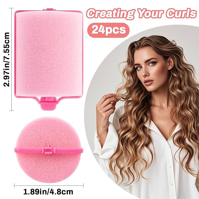 MAQIHAN 24PCS Foam Hair Rollers - 1.89 Inch Large Sponge Rollers for Heatless Hair Curler for Short/Long Hair Sleep rolos para cabello Jumbo Sponge Curlers Soft Sleeping Thin Curl Overnight rulos