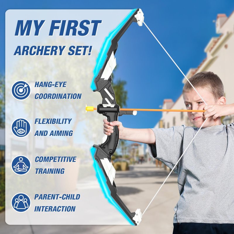 HYES 2 Pack Kids Bow and Arrow, LED Light Up Archery Set with 24 Suction Cup Arrows, Indoor Outdoor Sport Dinosaur Toys Gifts for 3 4 5 6 7 8 9 10 11 12 Year Old Boys Girls