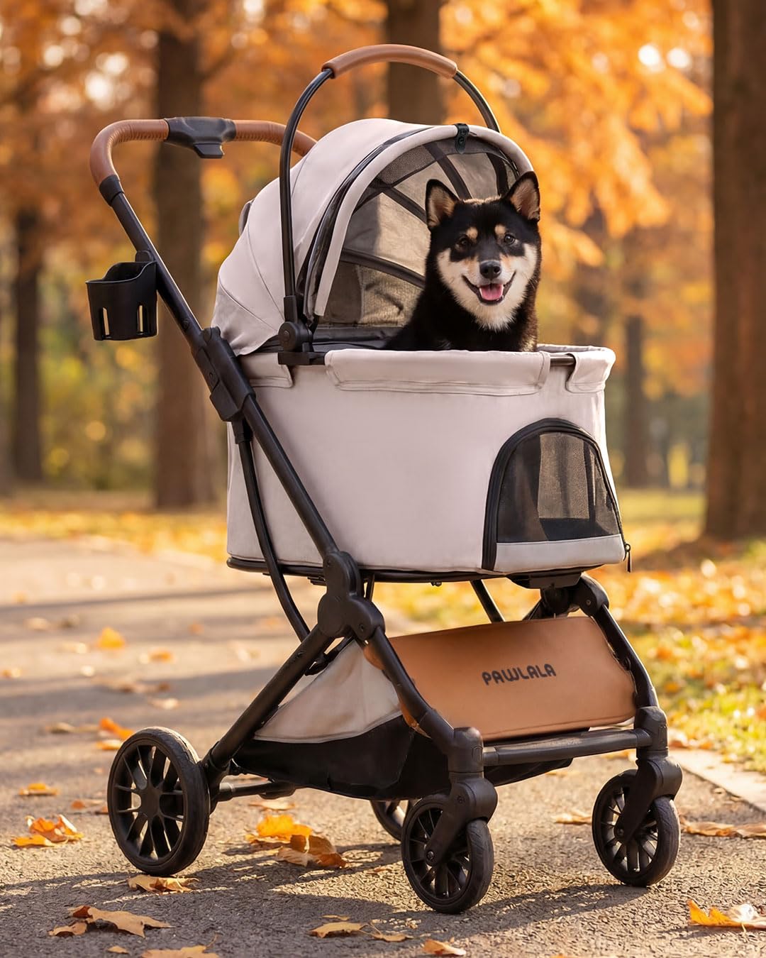 PAWLALA Pet Stroller with Detachable Carrier for Small & Medium Dogs & Cats, Smooth Comfort Ride with Shock-Absorbing Suspension, Foldable Dog Stroller, Compact Storage (Cloud Gray)