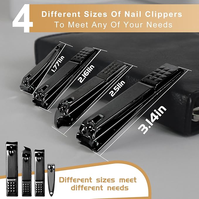 Manicure Set 30 in 1 Nail Clipper Set,RedFlow Nail Clippers,Fingernail & Toenail Clippers,Manicure Tools,Pedicure Tools,Suitable for Travel Manicure Kit (A-Black)