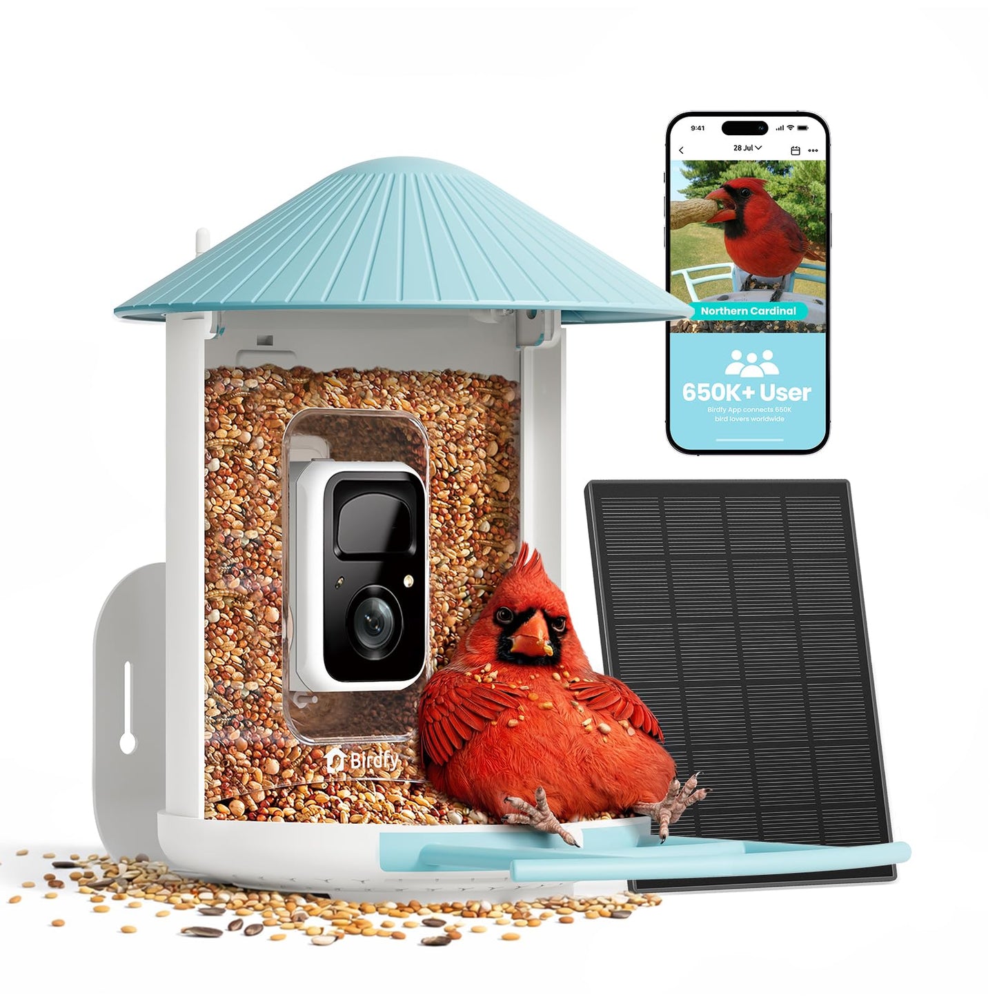 NETVUE by Birdfy Smart Bird Feeder with 2K HD AI Camera Solar Powered, Wireless Wildbird Watching, Live Stream&Color Night Vision, Auto-Capture & Notify, Free Cloud Storage(AI by Subscription)