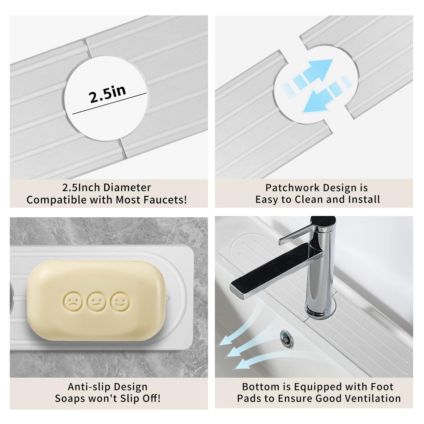 ITTIDYYD Stone Faucet Mat for Kitchen Sink, Diatomite Fast Drying Absorb Moisture Tray, Prevents Water Buildup, Durable Anti-slip Splash Guard Sink Protector (White, 15.7"x4")