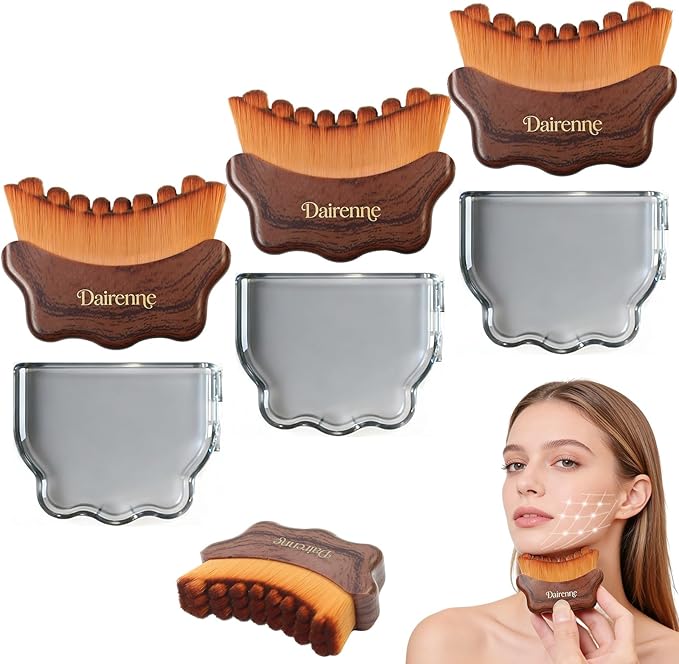 Lymphatic Contour Face Brush - Facial Sculpting & Anti-Puffiness Tool | Ultra Soft Dry Brush for Jawline Massage & Lymphatic Drainage | Ergonomic Design (Brown, 3pc)