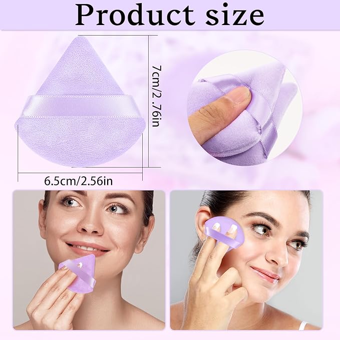 Pimoys 6 Pcs Powder Puff, Face Soft Triangle Makeup Puff Velet Makeup Sponge for Loose Powder (Purple)