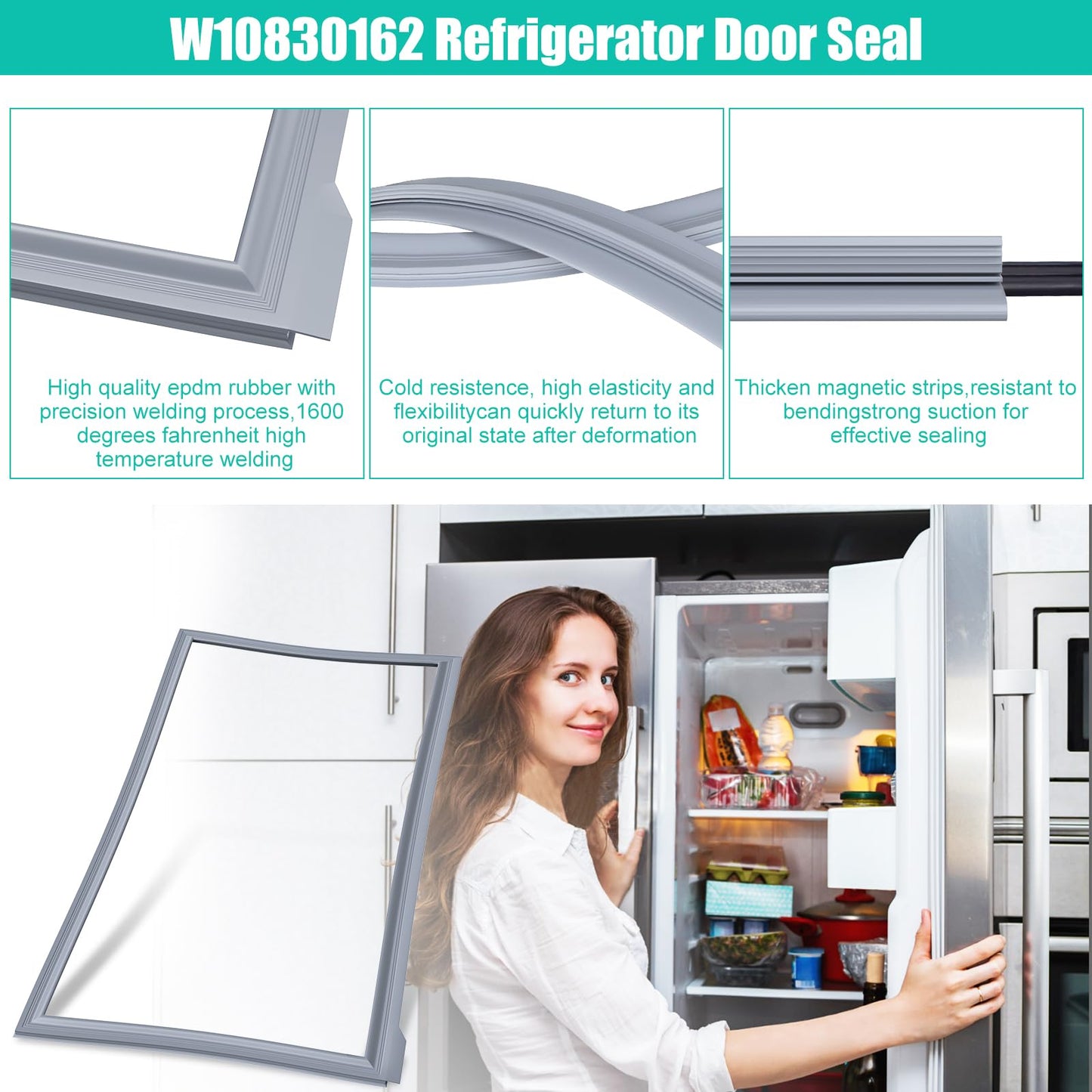 Upgraded W10830162 Refrigerator Door Gasket Replacement Compatible with Whirlpool Kenmore KitchenAid Refrigerator, 39.7"x 16.93" Freezer Door Gasket Refrigerator Door Seal Part 12723206AP, W10179332