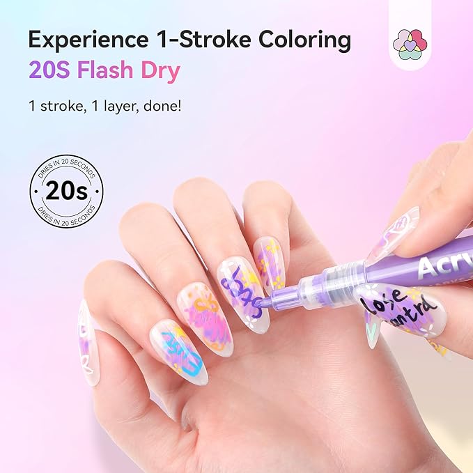 SAVILAND Nail Art Pens Set: 24 Colors 0.7MM Quick Dry 3D Nail Polish Pens Acrylic Paint Makers for Nail Art Design Drawing Detailing Point Liner Brush Dotting Tools Home DIY & Salon Manicure