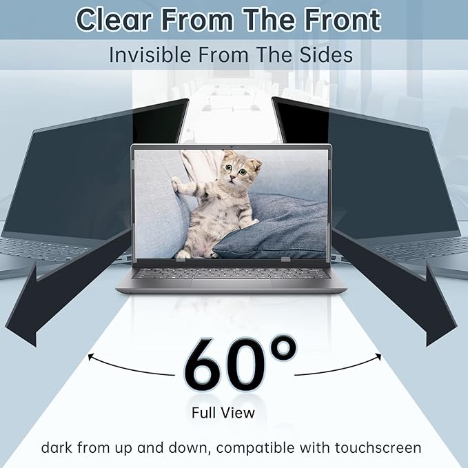 IPROKKO Laptop Privacy Screen 14 Inch 16:9 Aspect, Compatible with HP, Dell, Acer, Asus, Samsung, Lenovo Yoga & More, Removable Anti Blue Light Glare Spy Computer Monitor Filter Security Shield