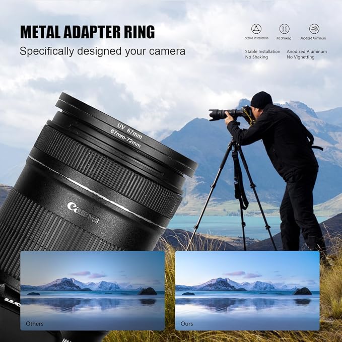 Step Up Rings for Filters 62mm to 67mm Stepping Camera Lens Filter Metal Step Up Lens Filter Adapter Ring for All Brands UV, ND, CPL