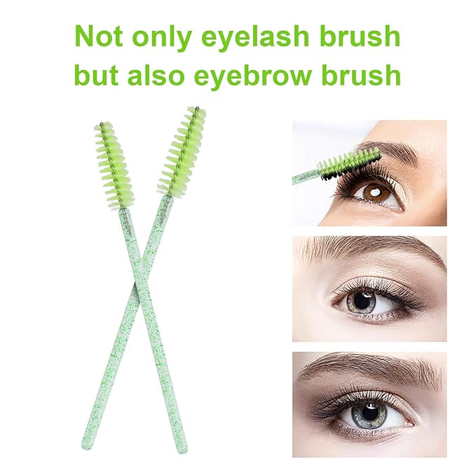 CHEFBEE 100PCS Disposable Eyelash Brush, Mascara Wands Makeup Brushes Applicators Kits for Eyelash Extensions and Eyebrow with Container (Green)
