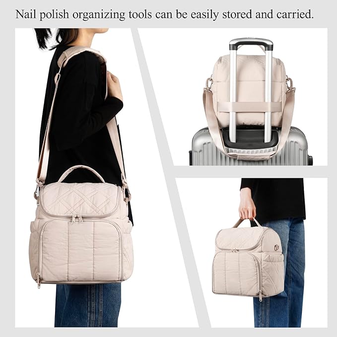 Nail Polish Organizer with 2 Detachable Cases Hold 60 Bottles & Nail Lamp, Portable Nail Organizers and Storage with Handle & Shoulder Strap, Travel Nail Bag for Manicure Tools