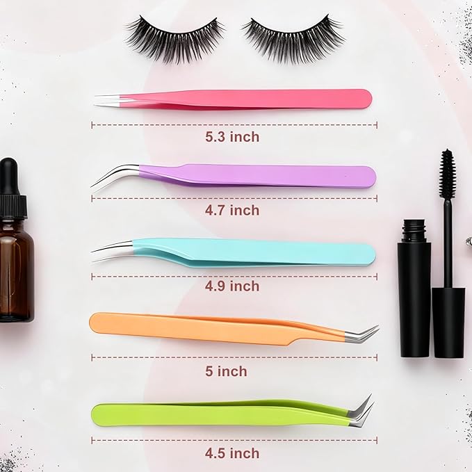 5pcs Eyelash Extension Tweezers High PrecisionÃ¯Â¼ÂStraight and Curved Volume Lash Tweezers for ExtensionsÃ¯Â¼Âlash tweezers for eyelash extensionsÃ¯Â¼Â CraftingÃ¯Â¼Â Girls Women Beginners