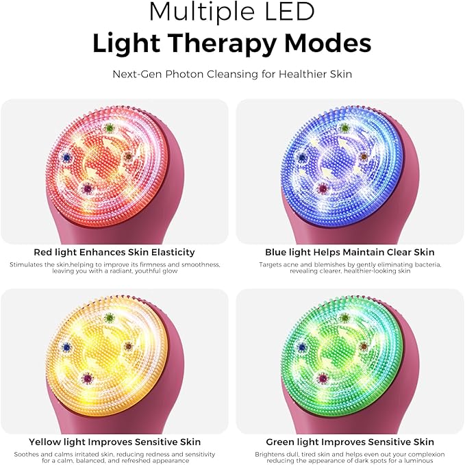Face Scrubber Facial Cleansing Brush - Waterproof and Rechargeable Face Cleansing Brush with 4 LED Gentle Light, Cleansing, Exfoliating and Massaging, Electric Face Scrub Brush for Men & Women
