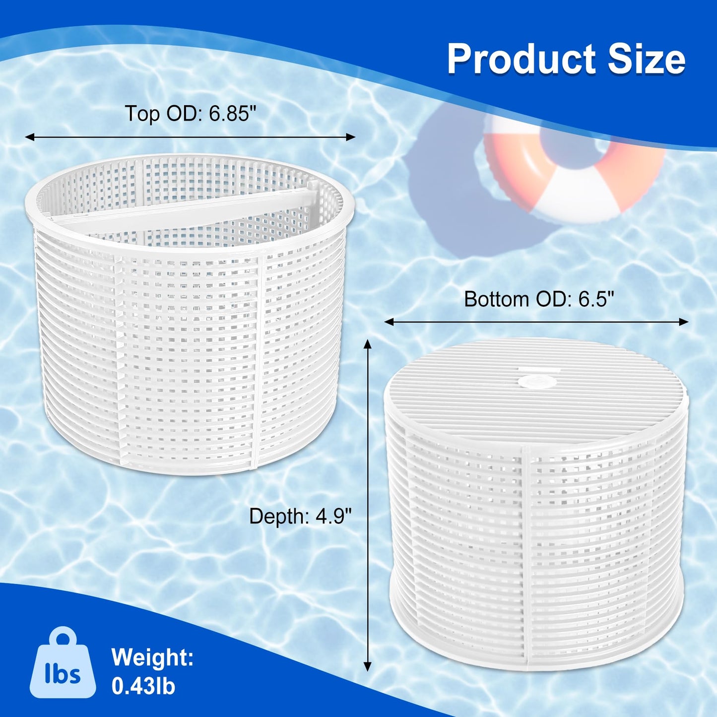 SPX1082CA Skimmer Basket Replacement for Hay-ward Swimming Pool Skimmer, Filter Basket Assembly with Handle Compatible with Aladdin B-152 Hay-ward SPX1082CA SP1082C Select Automatic Skimmers, White