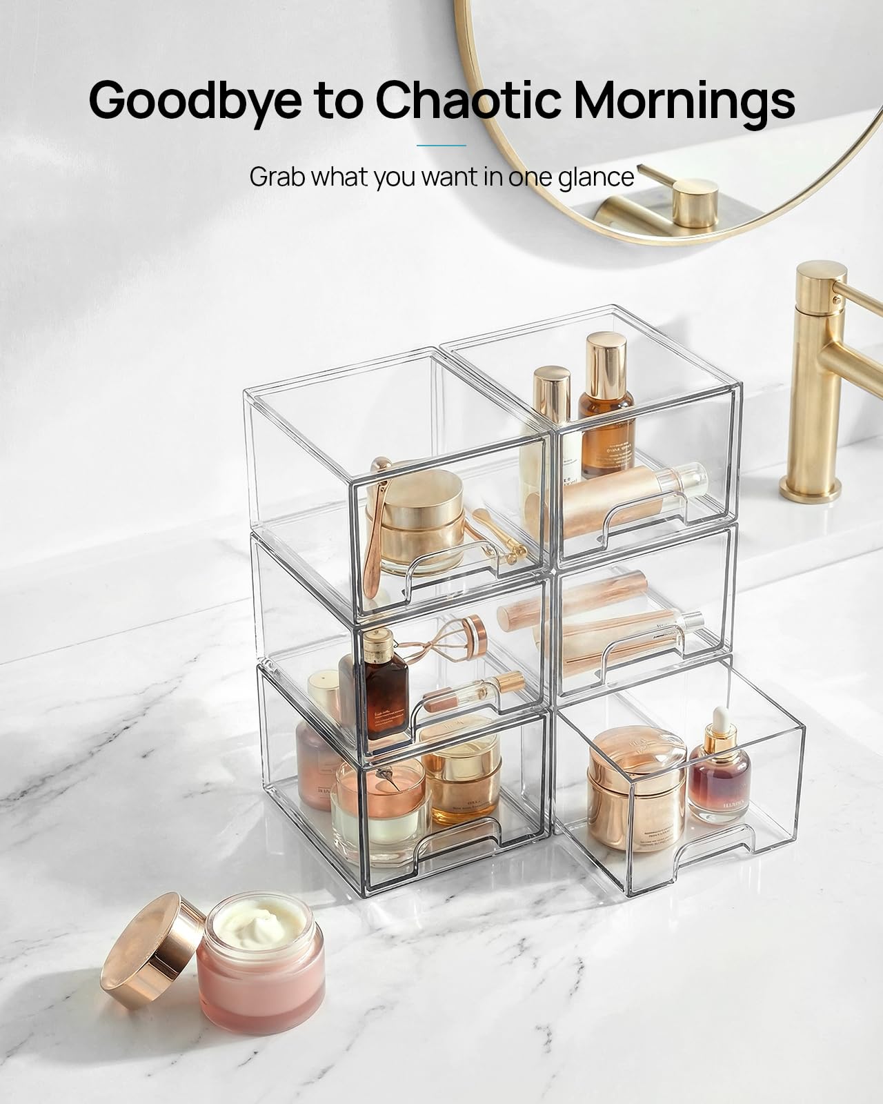 Vtopmart 12 Pack Small Clear Stackable Storage Drawers,Acrylic Bathroom Makeup Organizer,Plastic Storage Bins For Vanity, Undersink, Kitchen Cabinets, Pantry, Home Organization