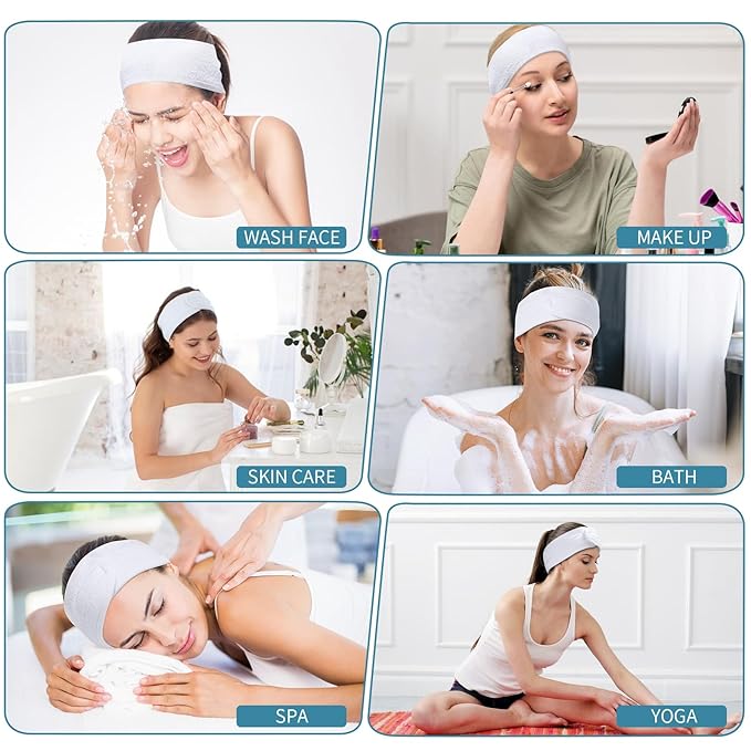 obeoby 4 Pack Facial Headbands for Women, Adjustable Spa Headband for Washing Face Shower Yoga Stocking Stuffers Gifts