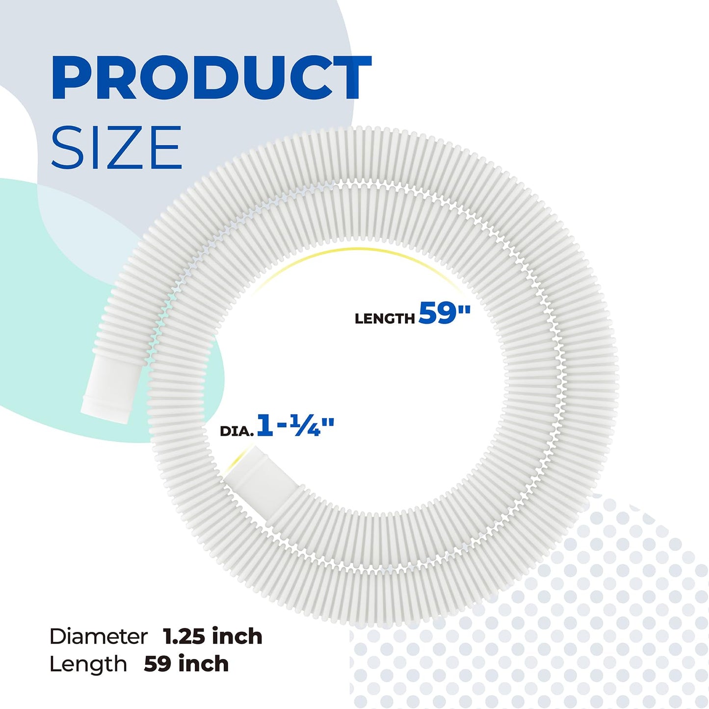 ANTOBLE Pool Hose for Intex 1.25" Diameter Above Ground Pool Pump Hoses Replacement Accessory 59" Long 1-1/4 Swimming Pool Filter Pump Hoses 607 637 With 4 Metal Clamps, 2 Pack
