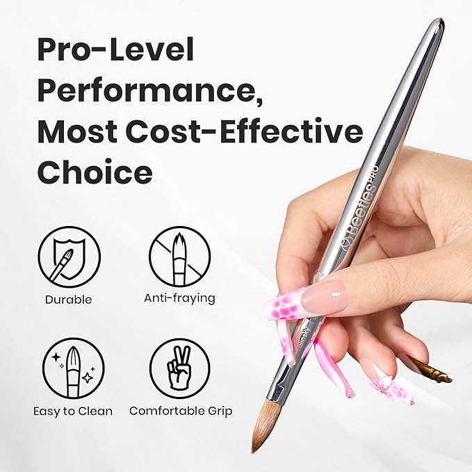 Beetles Pro 1-Pcs Acrylic Nail Brush Ã¢ÂÂ Professional Pure Bristles Kolinsky Acrylic Brushes for Nails Metallic Nail Art Brushes for Nails Extension Gel, 3D Carving Ã¢ÂÂ Salon Quality Manicure Tool (12#)