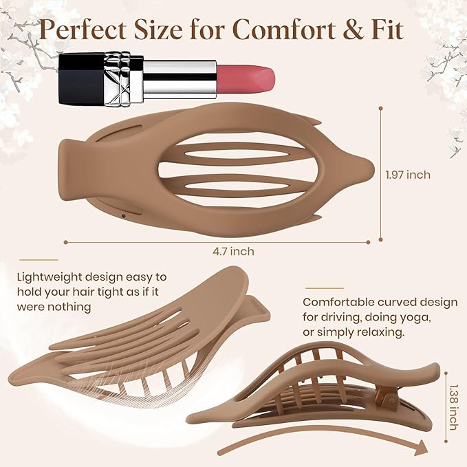4 PCS Large Flat Hair Clips for Women Girls, French Concord Lay Down Flat Claw Clips for Thick Thin Hair, Comfortable Curved Hair Clip, Matte Non-slip Strong Hold Hair Accessories, Neutral