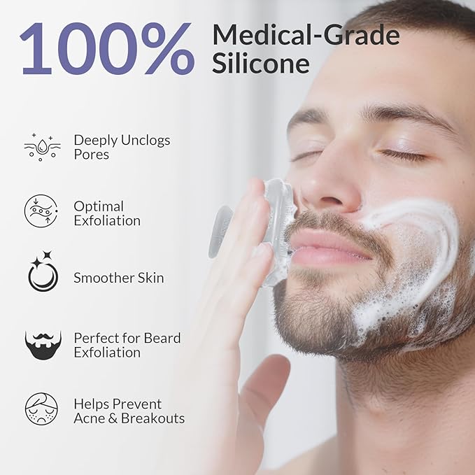 2 Pack Face Scrubber,Silicone Facial Cleansing Brush for Men & Women,Reusable Gentle Facial Waterproof Cleansing Skin Brush Exfoliating Scrubber for Sensitive Skin (Gray+Purple)
