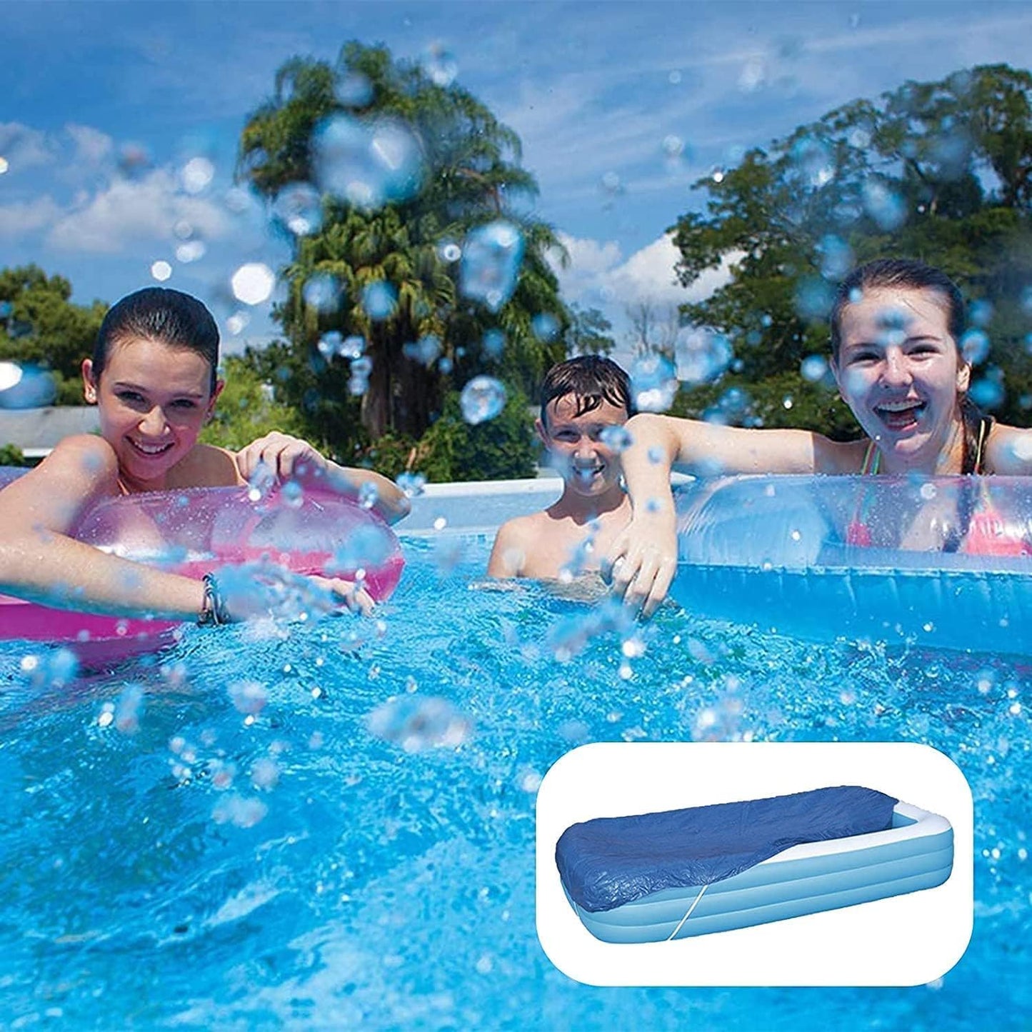 Inflatable Pool Cover for 120in x 72in Rectangle Swimming Pool, Rectangular Pool Covers, Built-in Elastic Dustproof Rainproof Foldable Above Ground Pool Cover (Blue, 120in x 72in)
