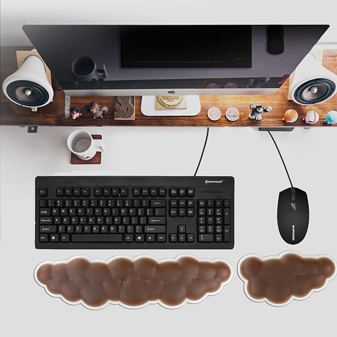 PU Gel Material Computer Keyboard Mouse Wrist Rest, Ergonomic Design, Relieving Typing Pain, Keyboard pad Supporting arm, Mouse pad Supporting Wrist, Anti-Skid PU Base, Office, Home, Games (Brown)
