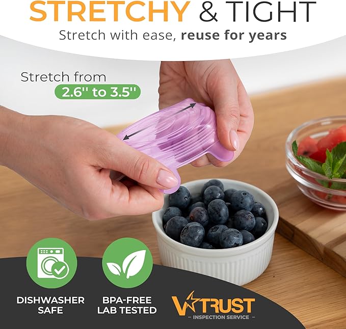 Orblue Silicone Stretch Lids 6-Pack Small for Fresh Food Storage - Seal in Flavors, Keep Food Fresh and Reduce Waste Lilac