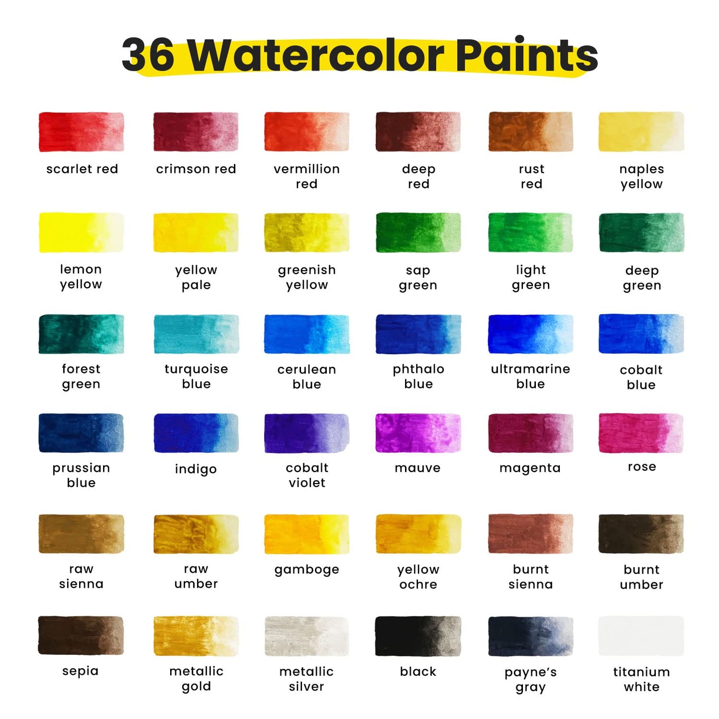 Chalkola Watercolor Paint Set for Adults & Professional Artists - 36 Watercolor Tubes Set (12ml, 0.4oz), 10 Painting Brushes & 1 Palette | Vibrant Water Color Art Painting Supplies