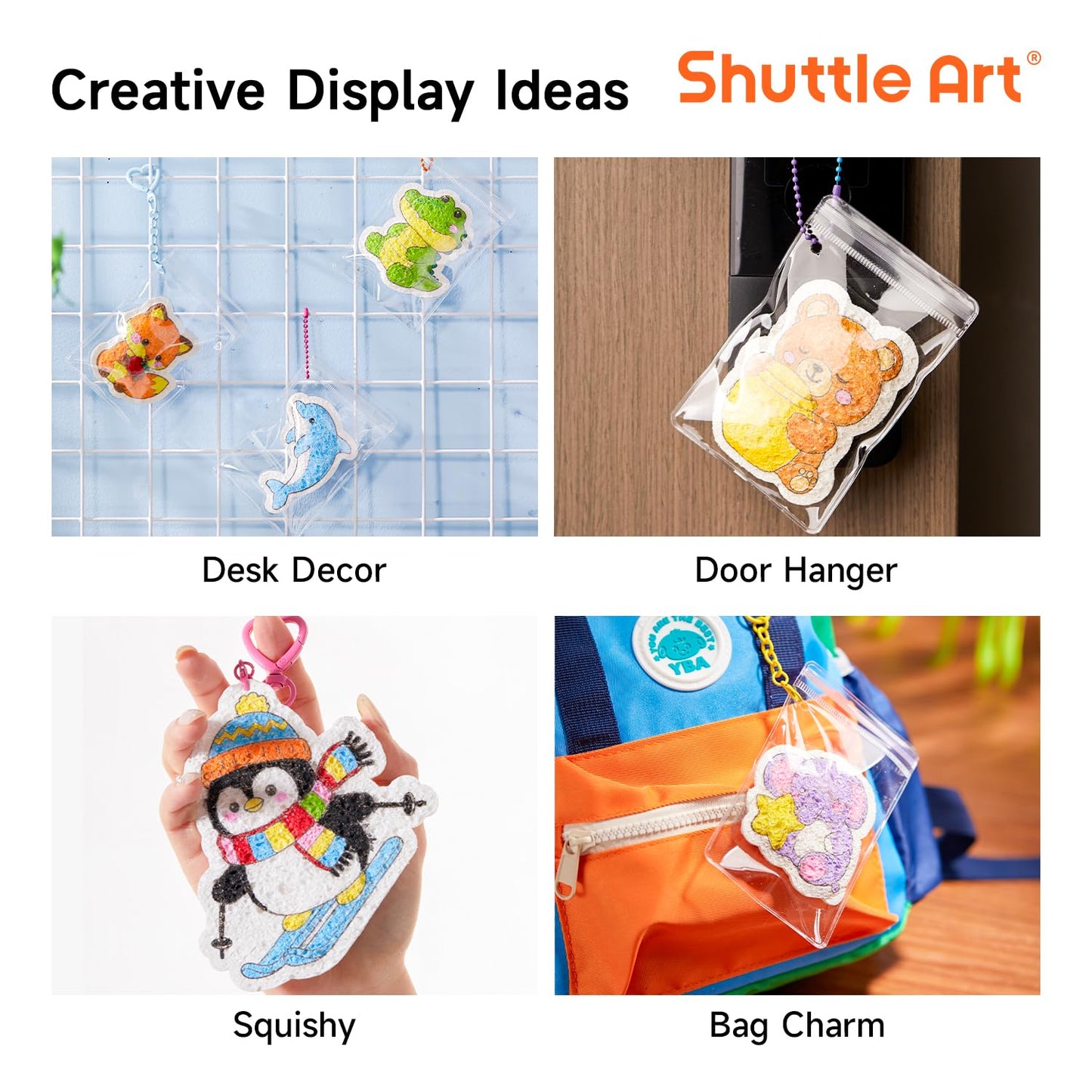 Shuttle Art 63 Pcs Magic Foam Texture Painting Kit – Animal Series: 15 Animal Foam Pieces, Coloring Book with 15 Scenes, 12 Acrylic Paint Markers, Magical 3D Effect DIY Art Craft