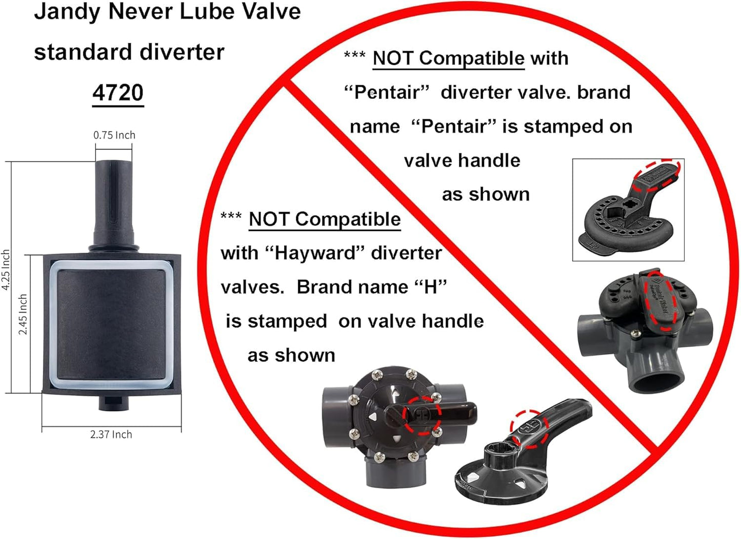 ATIE 2-Port/3-Port Pool Valve Rebuild Complete Kit Compatible with Jandy 2-way/3-way 4715, 4716, 4717 Valve and Gray Valves with Diverter Valve 4720, Cover 4606, Handle 7433 (1 Pack)