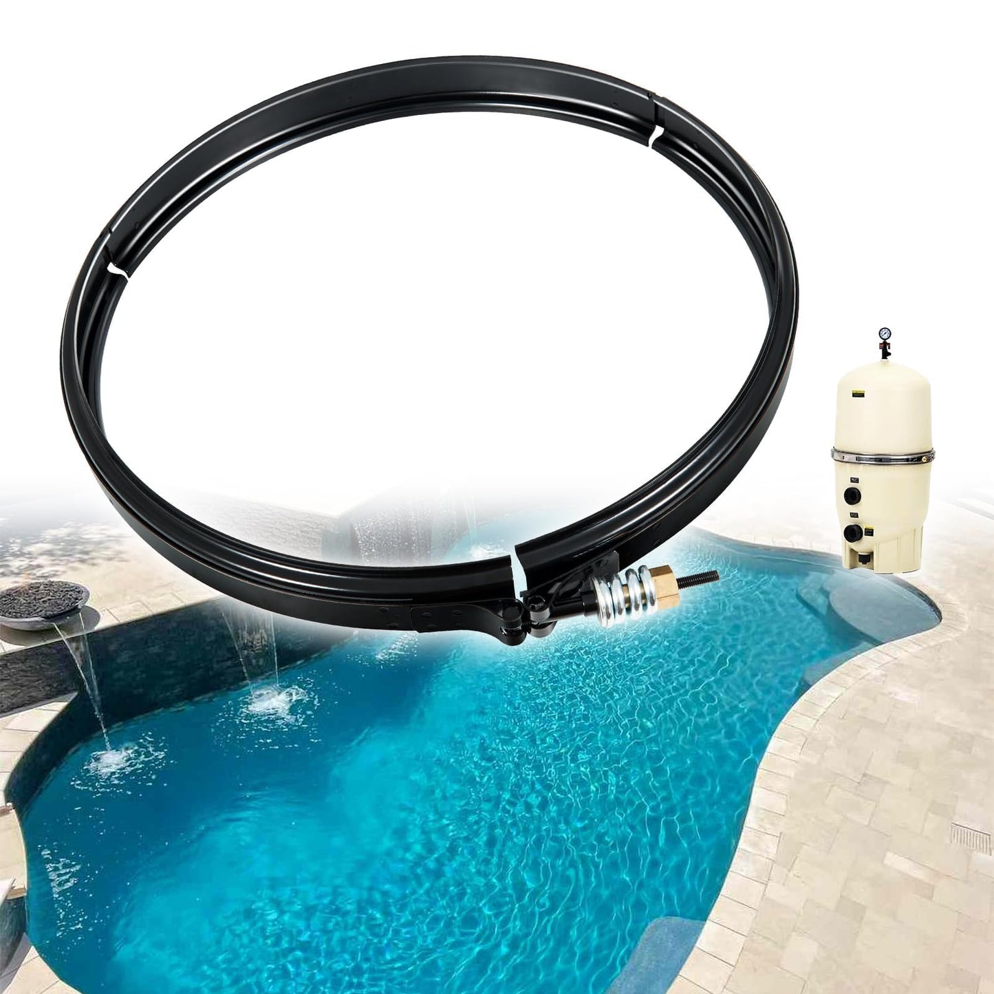 AUTOBABA 190003 Tension Control Clamp Kit Pool and Spa Filter FNS Plus Clean & Clear Plus & Quad DE Filters Steel Pool Filter 23-1/4" Length Black