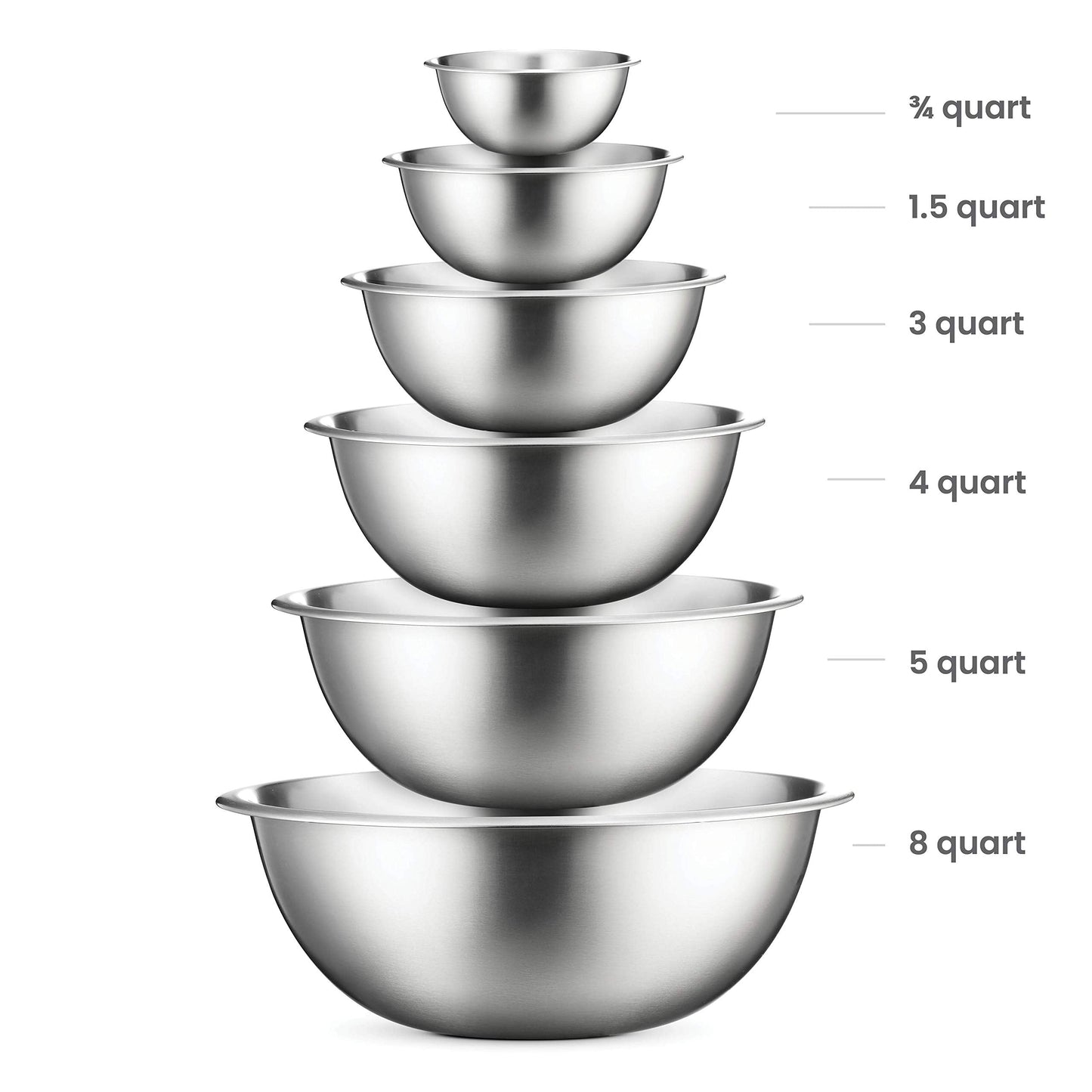FineDine Stainless Steel Mixing Bowls Set, Dishwasher Safe, Up To 8 Quart Metal Mixing Bowls For Kitchen, Nesting, Large, Small, Big Food Prep, Cooking, Baking