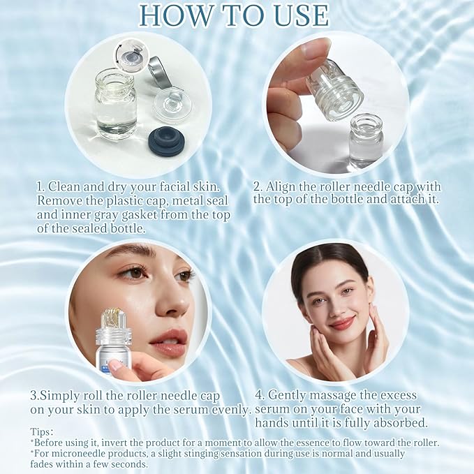 Micro Needling Kit for Face - Micro Infusion System for Face with Hyaluronic Acid & Collagen - Moisturizing & Anti-Wrinkle Facial Serum for All Skin Types - 1 Roller + 4 Serums