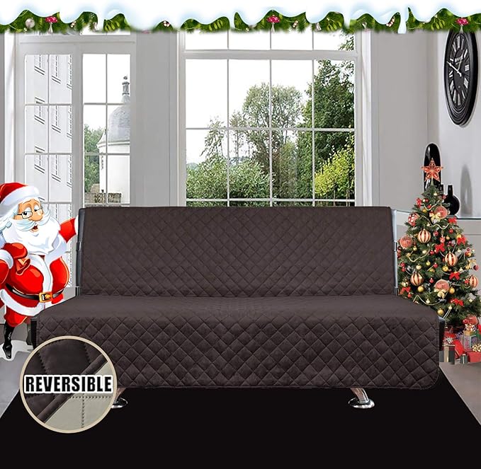 Easy-Going Futon Slipcover - Reversible Sofa Cover, Armless, Water Resistant - Pets & Kids (Chocolate/Beige)