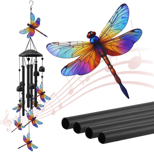Dragonfly Wind Chimes for Outside, Black Metal Windchimes Outdoors, Dragonflies Gifts for Women/Men, Garden/Yard Decor, Memorial/Birthday Gifts for Grandma/Mom, Durable Chimes for Outdoors