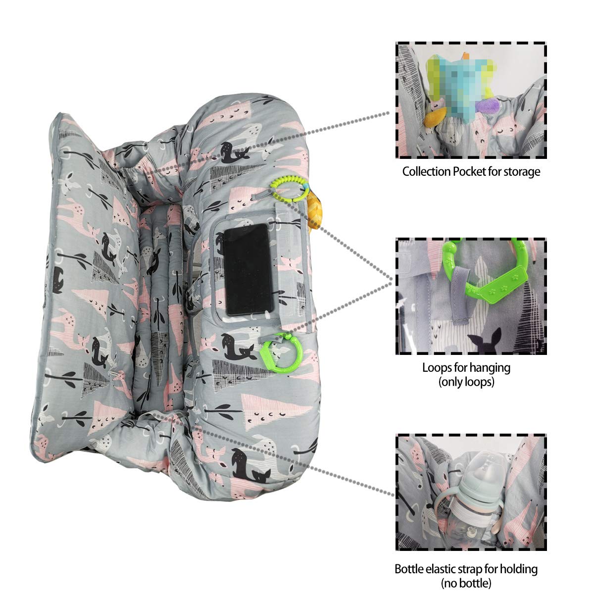 ICOPUCA Shopping Cart Cover, 2-in-1 cart Cover for Babies N high Chair Cover, Padded Grocery cart Cover for Baby boy Girl,with Split/Padded/Reversible seat Cushion, Deer