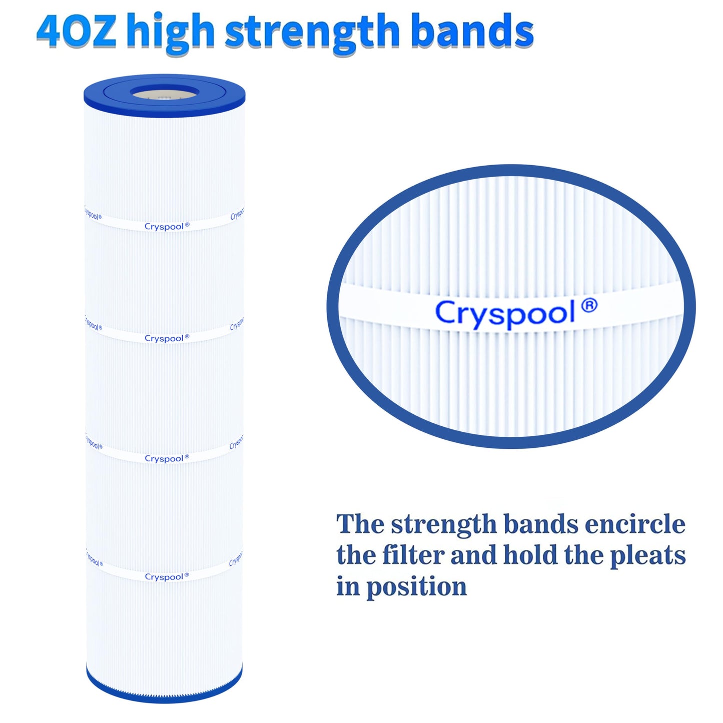 Cryspool® 07080 Filter Compatible with Jandy CL460, CV460, A0558000, R0554600, PJAN115, C-7468, FC-0810, 4X115 sq.ft Pool Filter Cartridges, 4 Pack