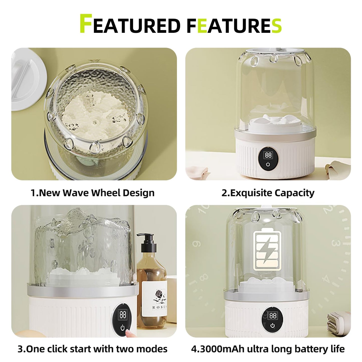 Portable Mini Washing Machine, 1 L underwear washer with Digital Timer Display for underwear, socks, saliva towels, suitable for apartments, hotels, and travel and Fathers Day（Pearl White）