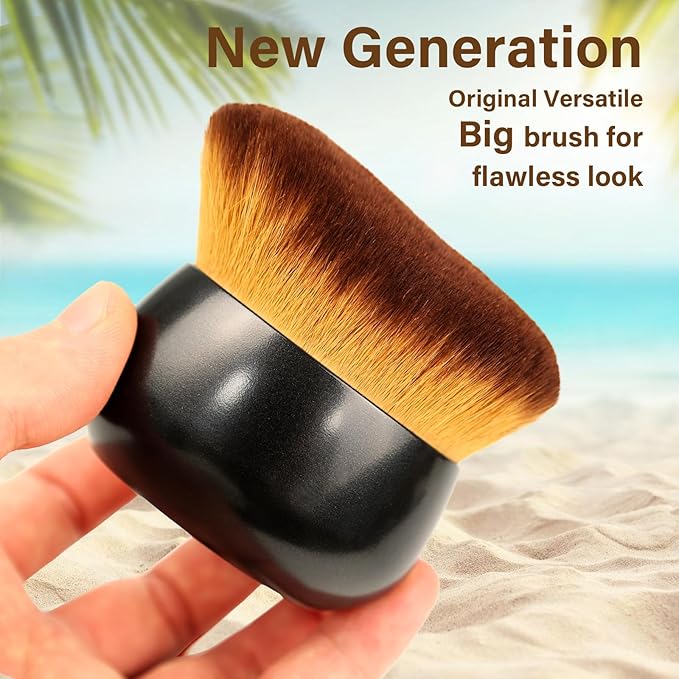 Extra Large Body Makeup Brush For Self Tanner, Leg Makeup &Bronzer Blend,75 mm Wide-headed Kabuki Brush Provides More Even &Pretty Application, Oval Face&Back Makeup Brush, Wet&Dry Use- Black